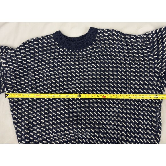 Vintage LL Bean Norwegian Birdseye Fair Isle Fisherman Wool Sweater Size L Blue - Picture 7 of 13
